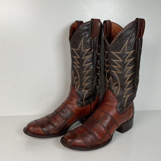Vintage Sanders Shark Patchwork Cowboy Boots | Exotic | Extra Narrow | 11.5 AA