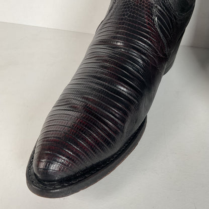Vintage Dan Post Teju Lizard Cowboy Boots | USA Made | Black Cherry | Men’s 9 D