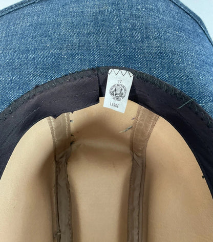 Vintage Blue Denim Cowboy Hat Large USA Union Made Brass Horse Accent