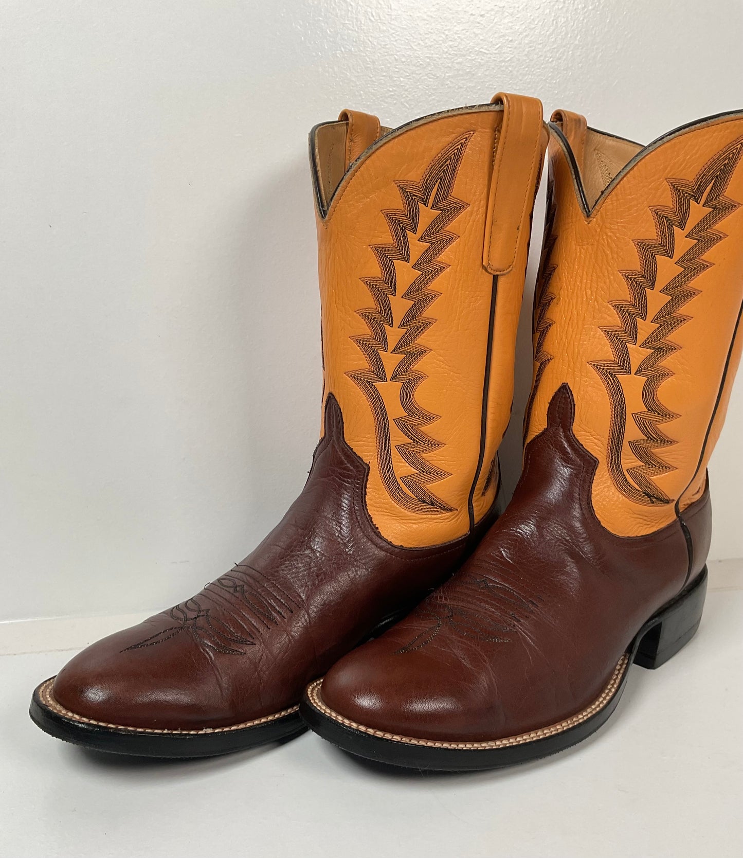 Anderson Bean Leather Roper Western Boots 9 D Mango Yellow USA Recraft