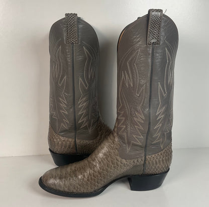 Vintage Sanders Python Snakeskin Cowboy Boots | Grey | Men’s 10 D