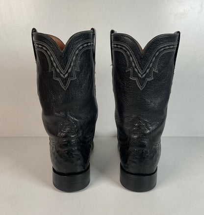 Recrafted Lucchese 2000 Black Ostrich Quill Roper Boots 9 D Exotic
