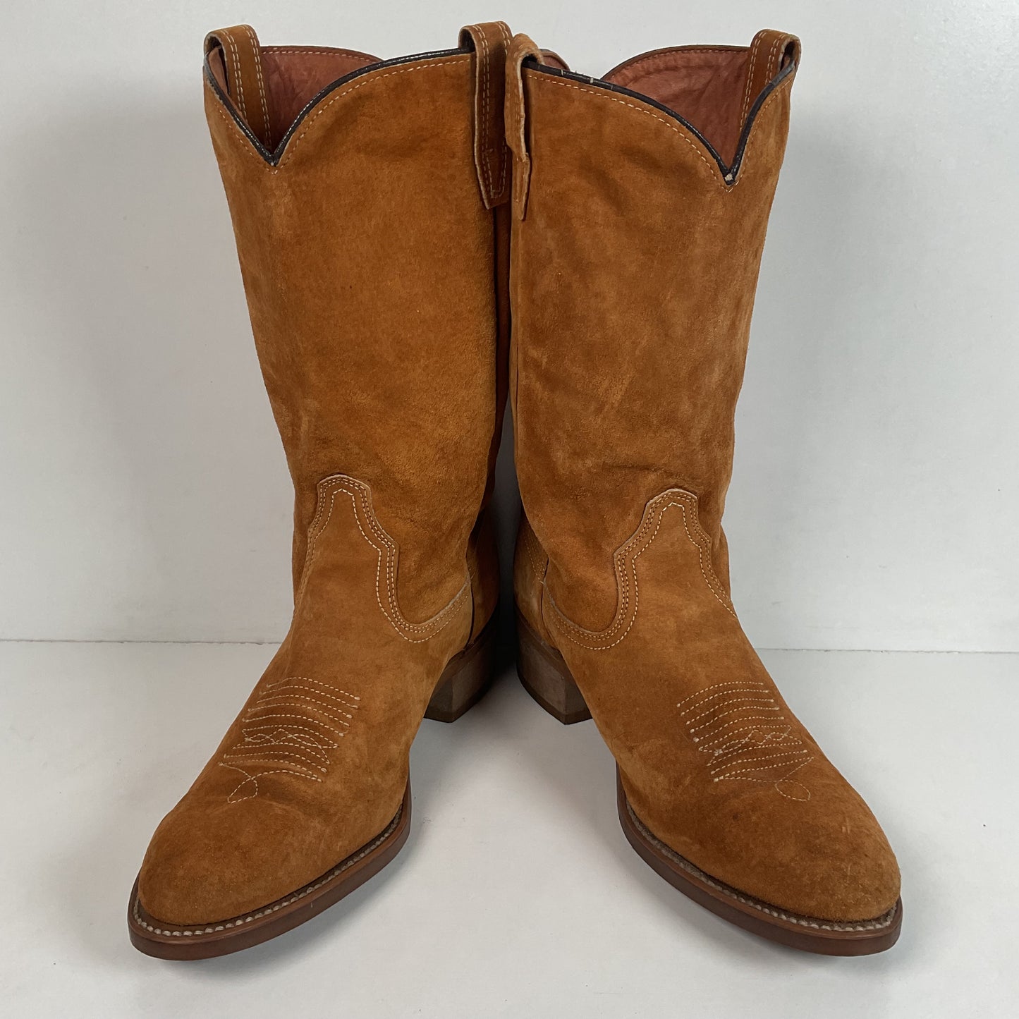 Vintage Wolverine Full Suede Cowgirl Boots 8 M Harvest Wheat Vibram