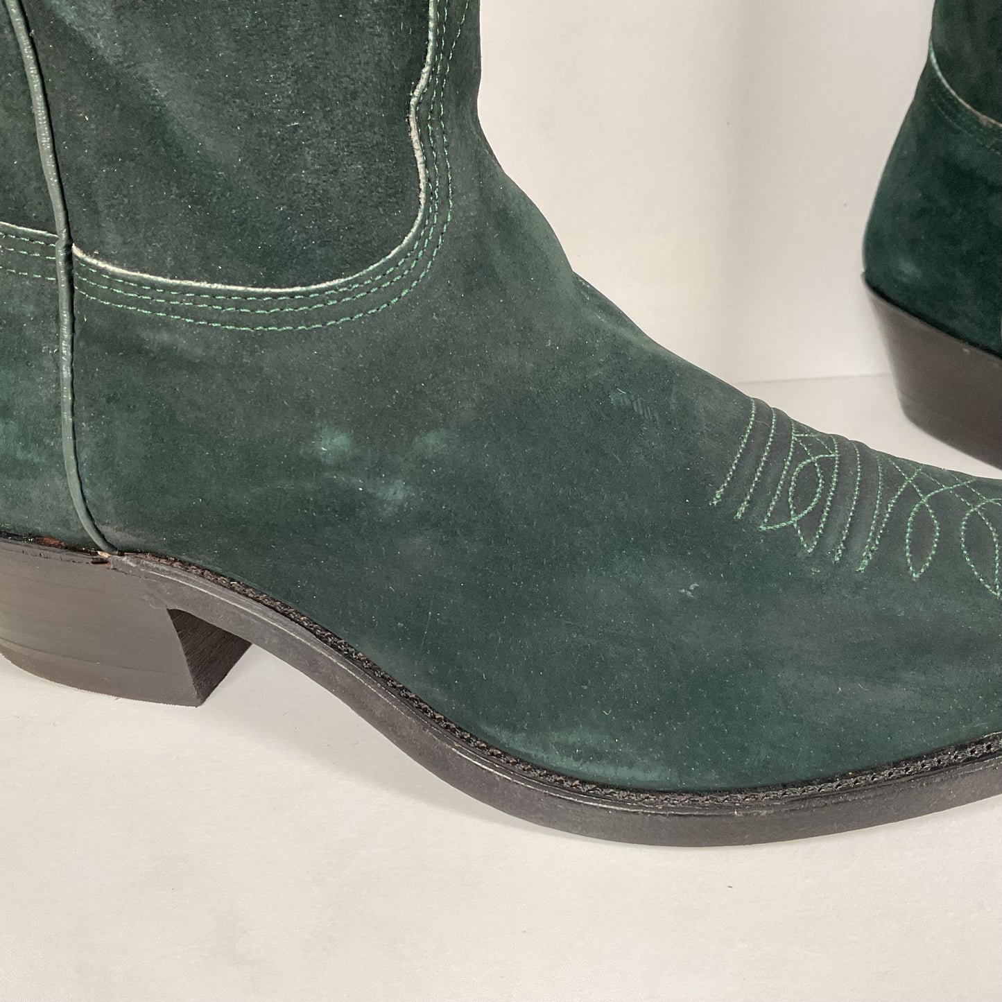 Vintage Nocona Wild Boar Cowboy Boots | Pig Skin Suede | Emerald Green | Men’s 11.5 E
