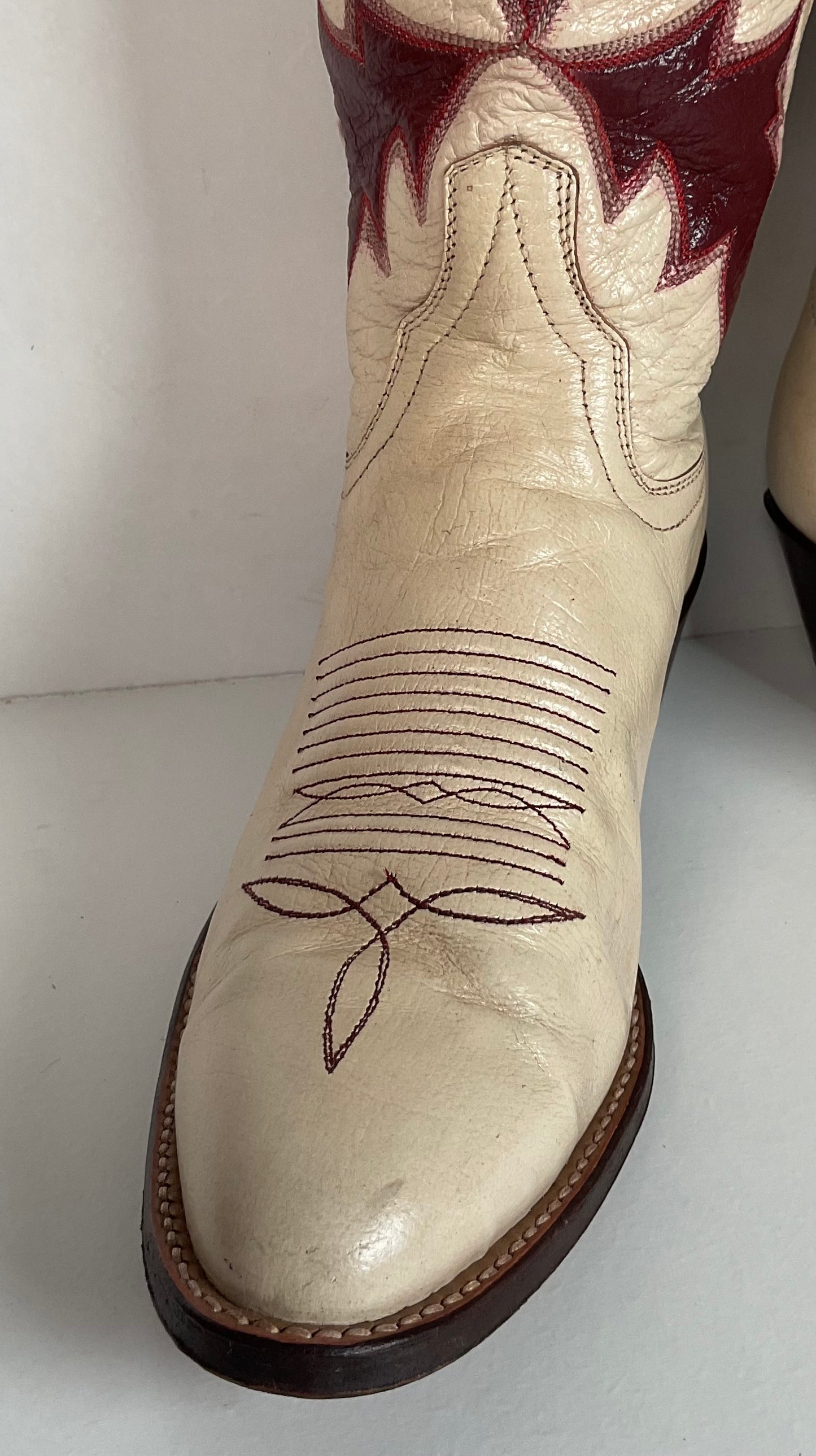 Vintage Laramie Handmade Cowgirl Boots 6.5 C Cranberry Inlay