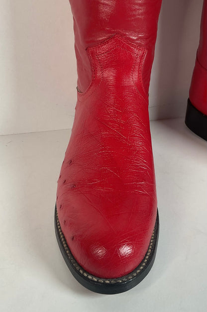 Justin Smooth Ostrich Roper Boots | Exotic | USA Made | Ruby Red | Women’s 7 B