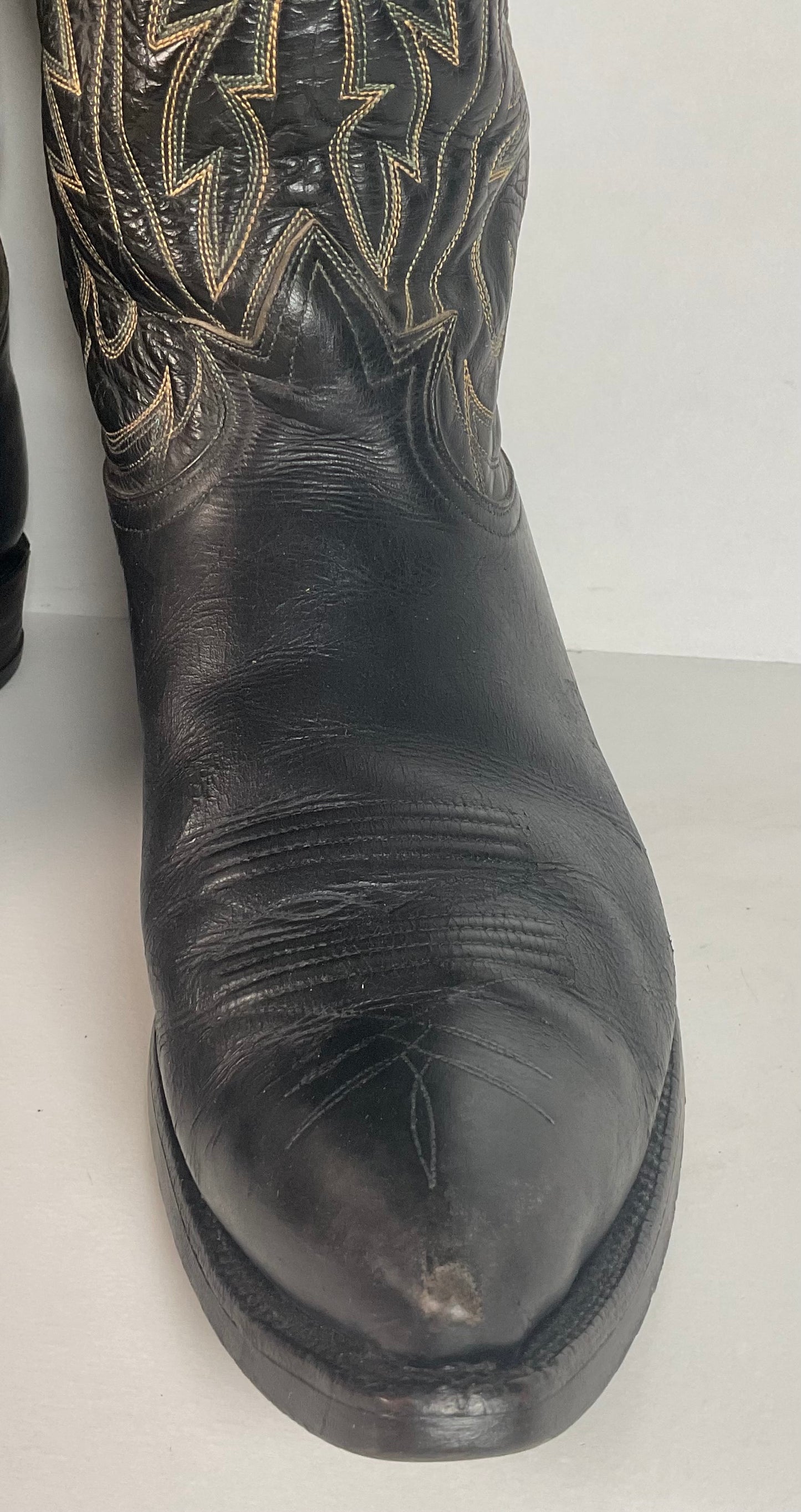 1950s Tony Lama Cowboy Boots | Black | Distressed | Men’s 9.5