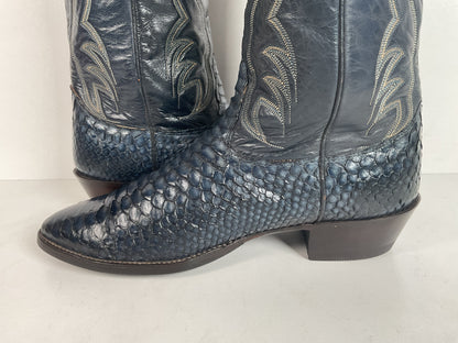 Vintage Nocona Python Snakeskin Cowboy Boots | USA Made | Royal Blue | 9 EE