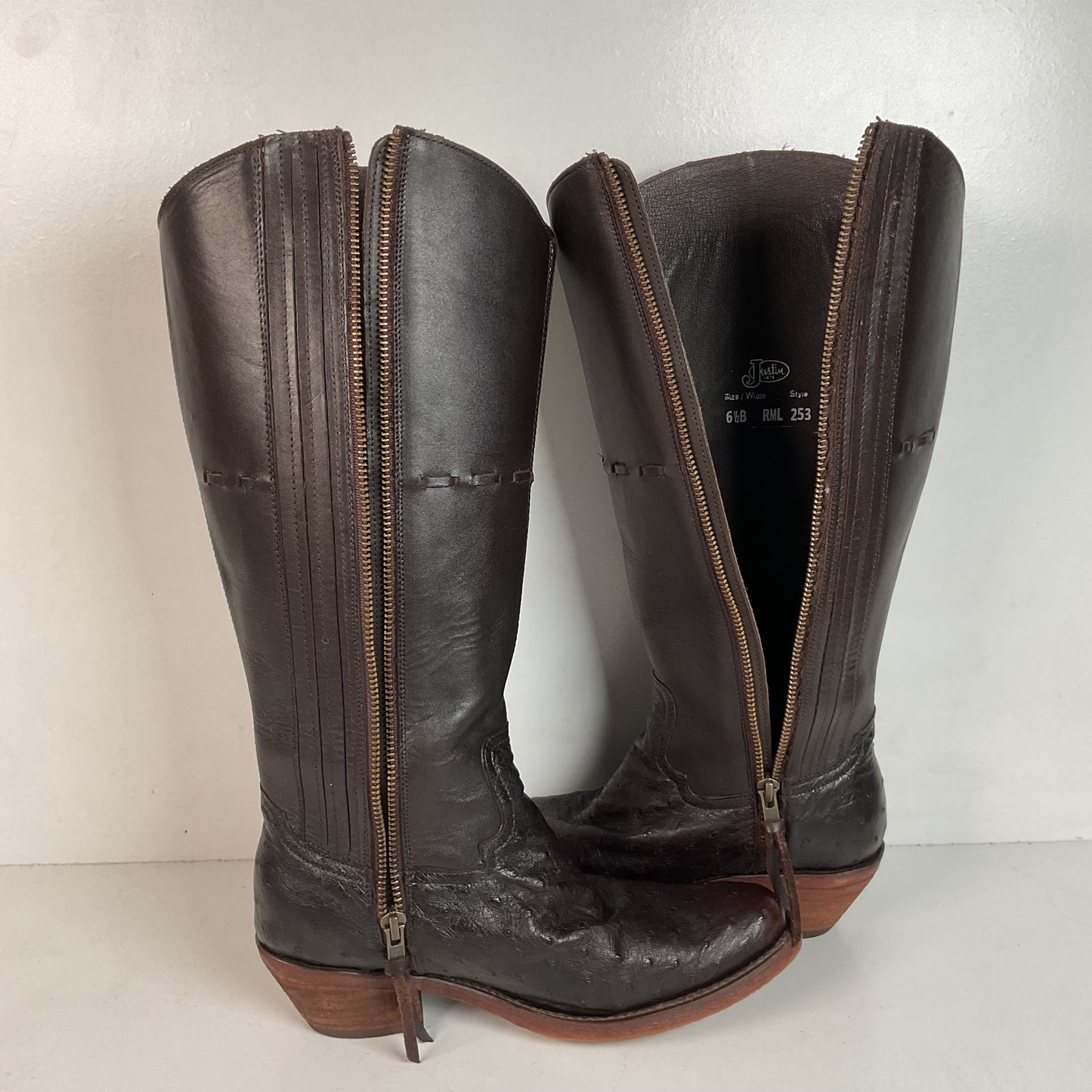 Justin’s Reba Mcalester Ostrich Cowgirl Boots 6.5 B Exotic Side Zip