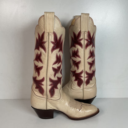 Vintage Laramie Handmade Cowgirl Boots 6.5 C Cranberry Inlay