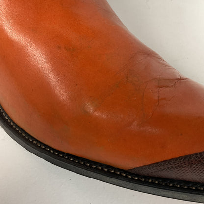 1960s Cowtown Handmade Cowboy Boots 13.5 D Pumpkin Orange Lizard Wingtip