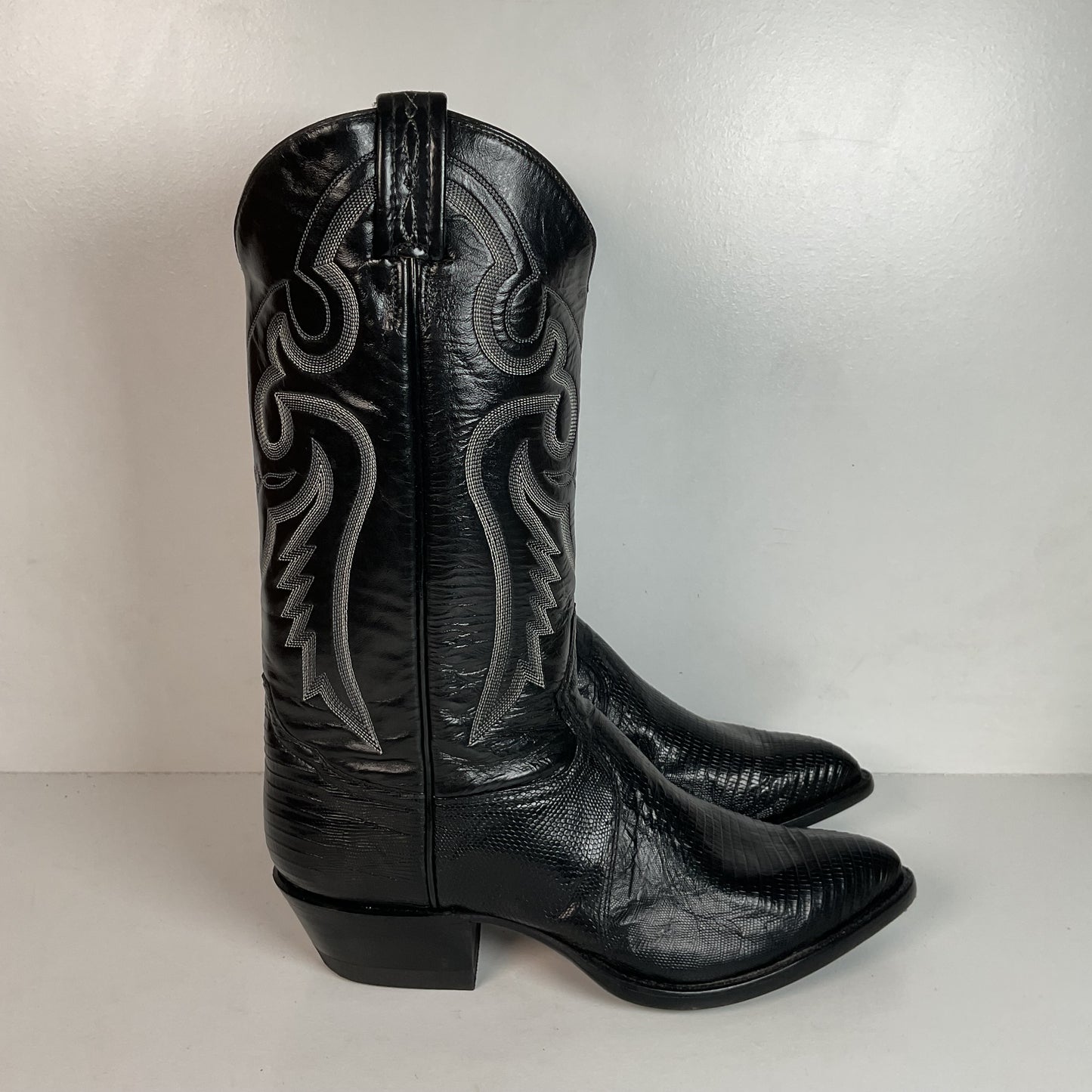 Vintage Tony Lama Black Lizard Teju Cowboy Boots 9 E Deadstock