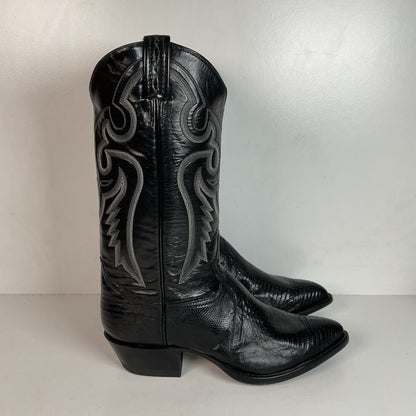 Vintage Tony Lama Black Lizard Teju Cowboy Boots 9 E Deadstock
