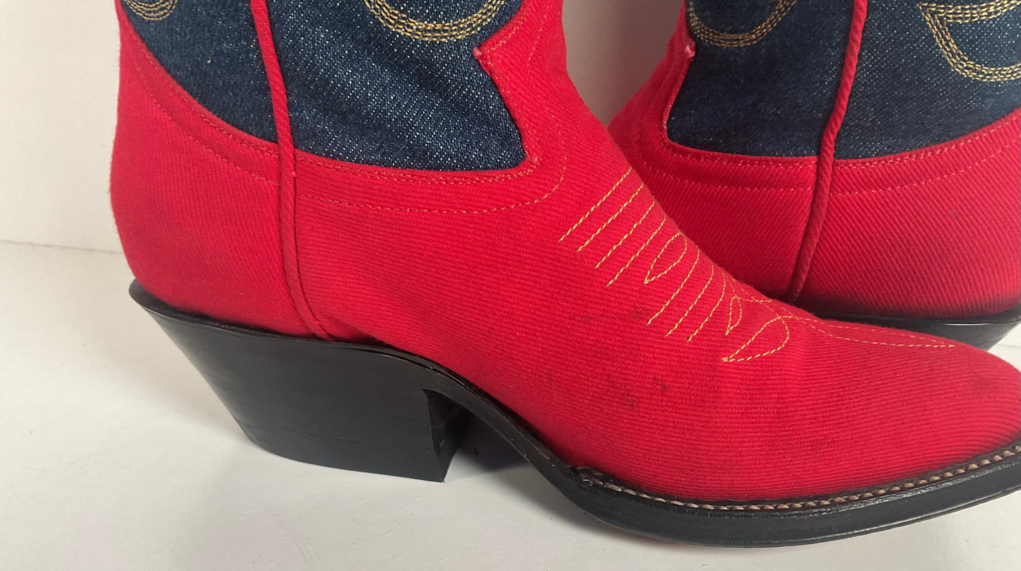 Vintage Red Denim Cowgirl Boots 6.5 B Custom Made