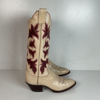 Vintage Laramie Handmade Cowgirl Boots 6.5 C Cranberry Inlay