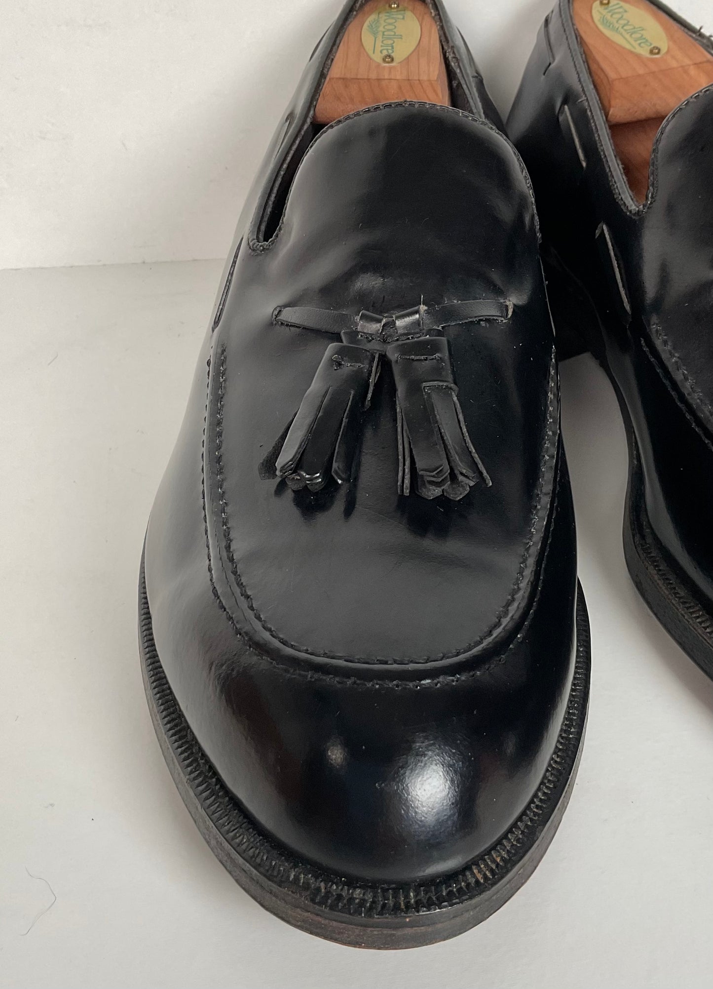 Vintage Florsheim Tassel Loafers | USA Made | Black Veal | High Shine | 10 EEE