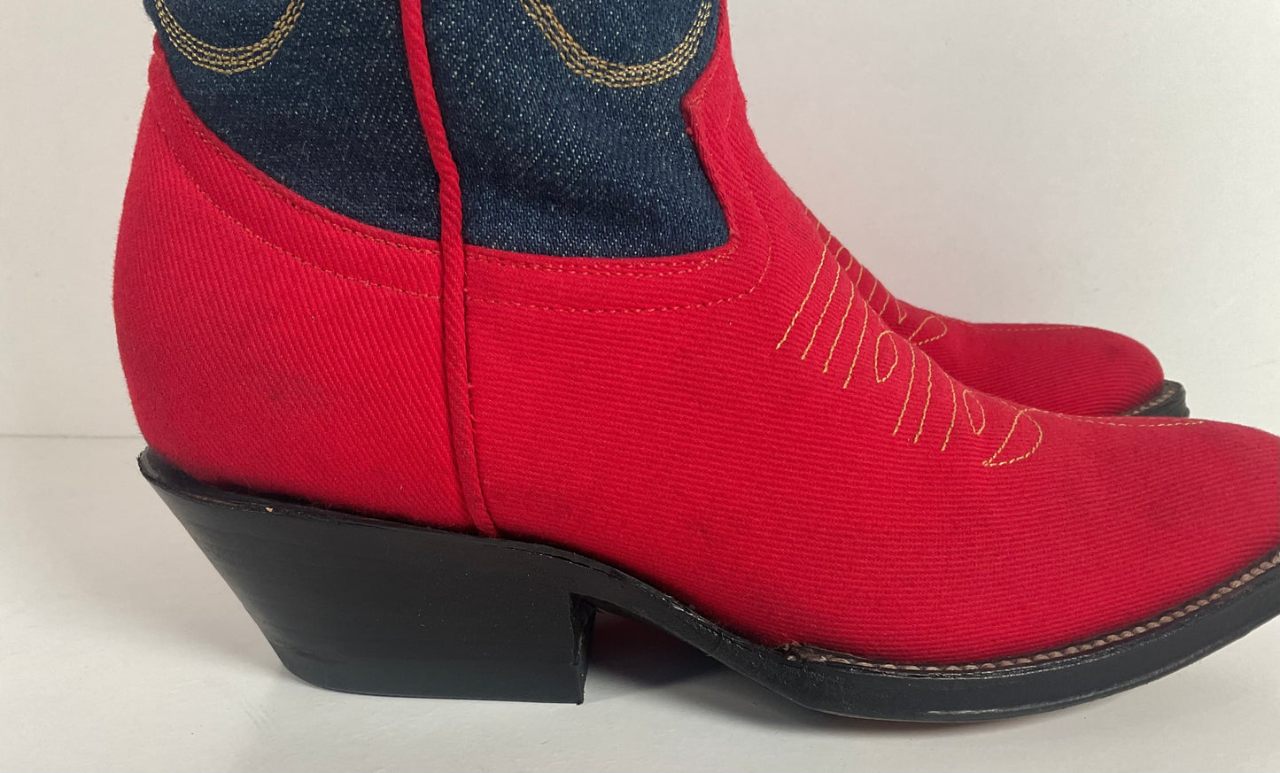 Vintage Red Denim Cowgirl Boots 6.5 B Custom Made