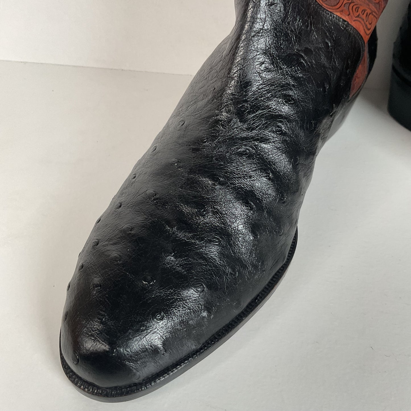 Vintage Lorenzo Banfi Ostrich Quill Bucket Boots | Tooled | Exotic | Men’s 9 M