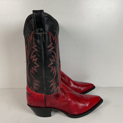 Vintage Justin Teju Lizard Cowgirl Boots | USA Made | Ruby Red | Women’s 7.5 B