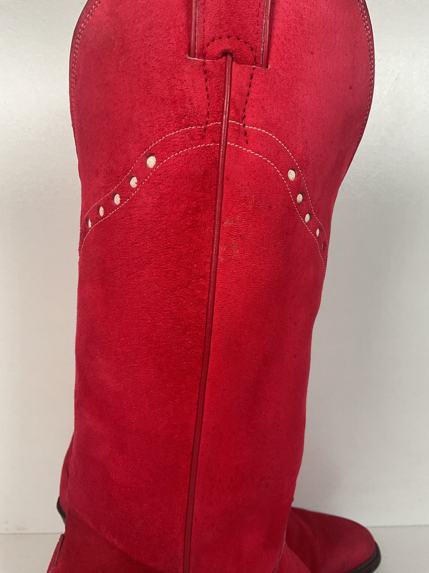 Vintage 70s Justin Red Suede Cowgirl Boots 6 B USA Made Rough Out