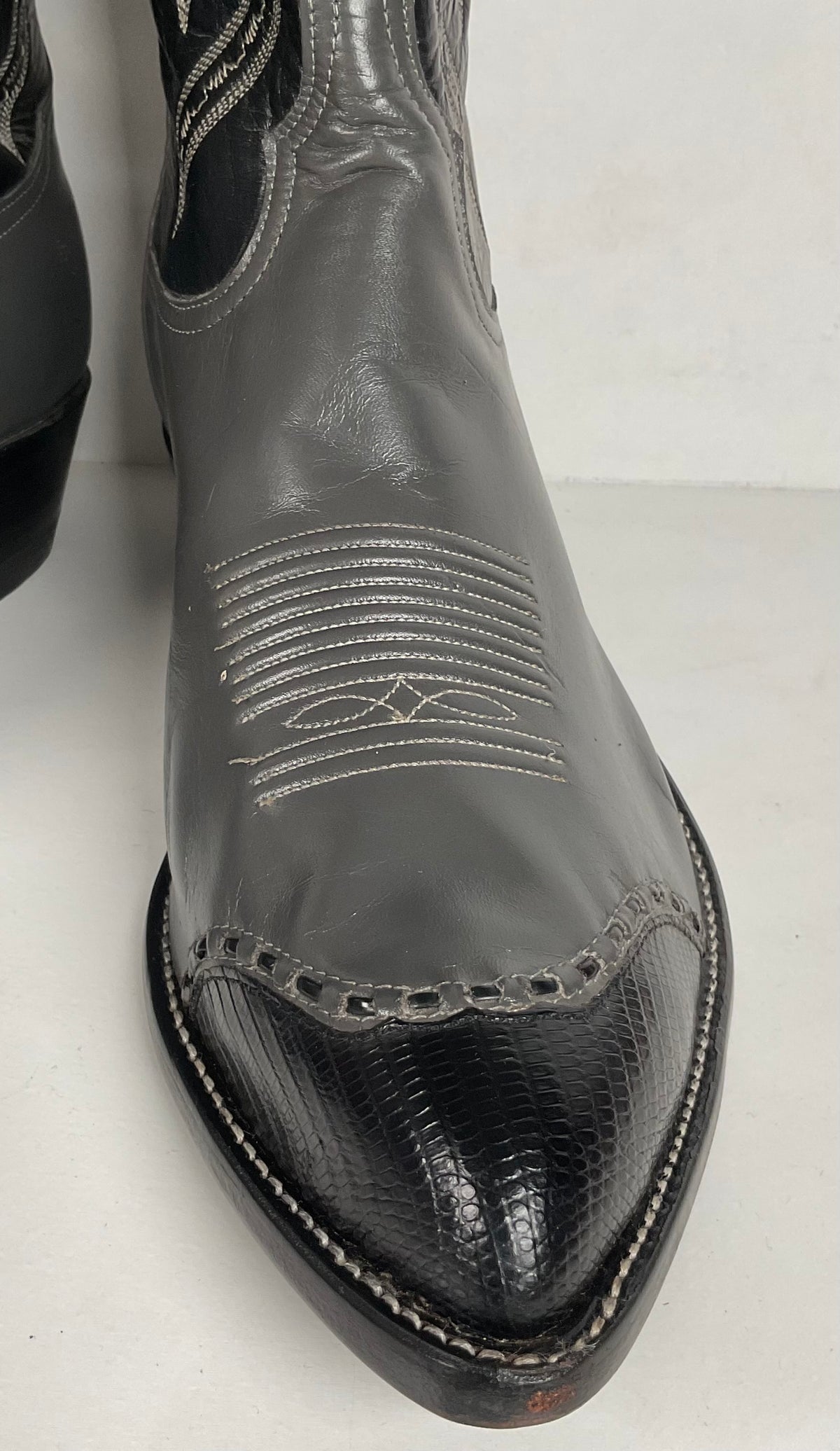 Vintage Tony Lama Lizard Wingtip Cowboy Boots | Charcoal Grey | Men’s 11.5 EE