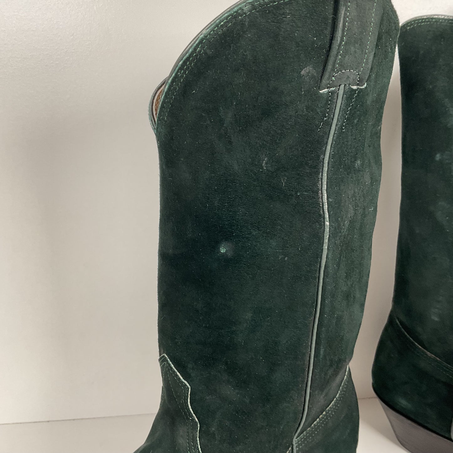 Vintage Nocona Wild Boar Cowboy Boots | Pig Skin Suede | Emerald Green | Men’s 11.5 E
