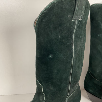 Vintage Nocona Wild Boar Cowboy Boots | Pig Skin Suede | Emerald Green | Men’s 11.5 E