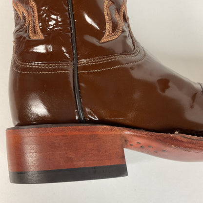 Lucchese 2000 Patent Leather Cowgirl Boots | Square Toe | Brown | USA Made | 6.5 C
