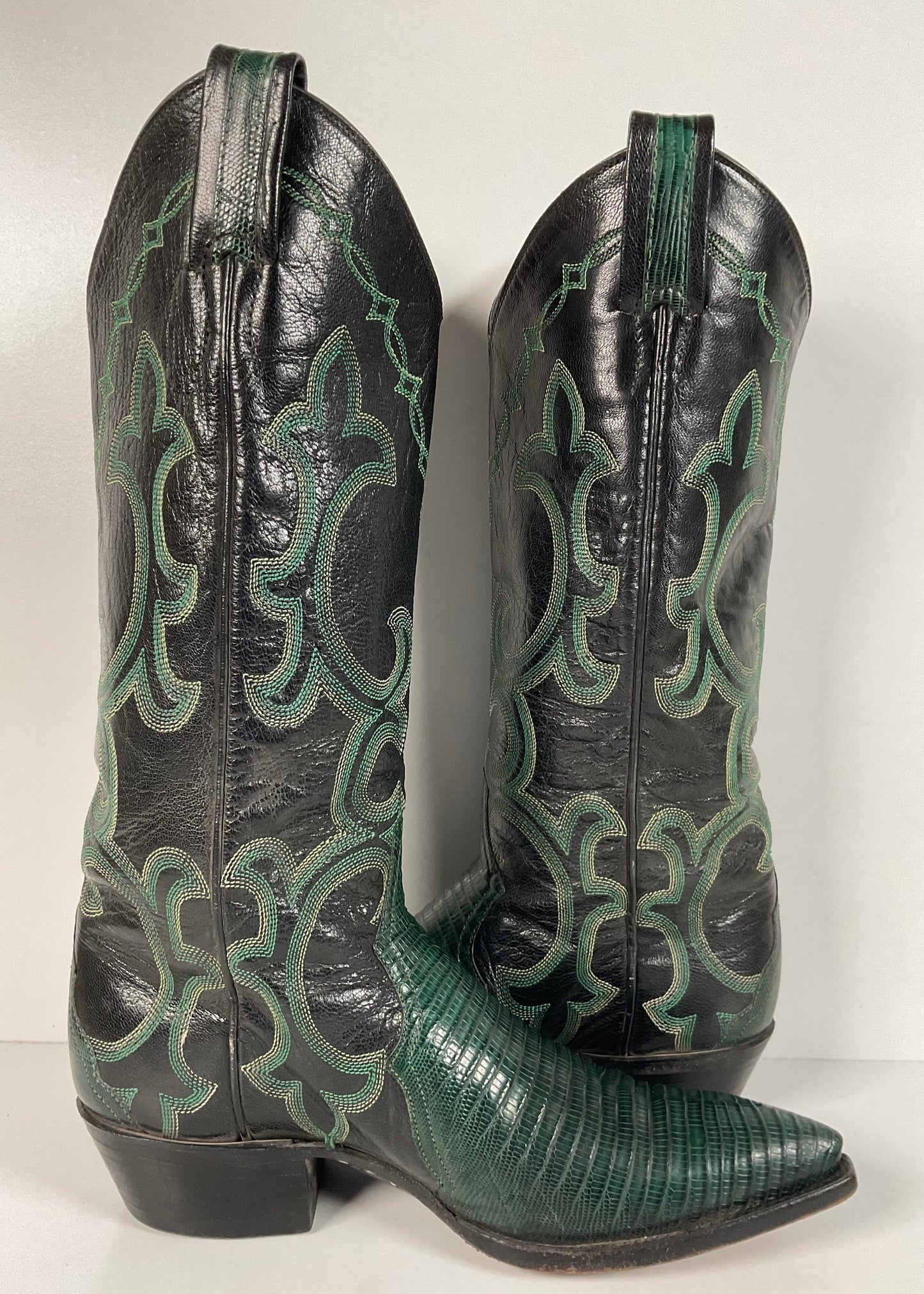 Vintage Larry Mahan Emerald Green Cowgirl Boots 7.5 B Lizard Vamp Triad