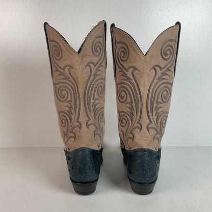 Vintage Tony Lama Python Snakeskin Cowgirl Boots | Dark Blue | Women’s 8 M