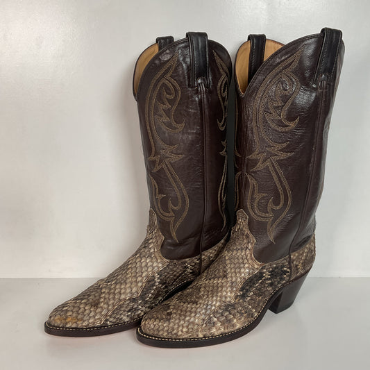 Vintage Dingo Acme Diamondback Rattlesnake Cowboy Boots 8 D USA Made Snakeskin