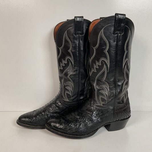 Vintage Nocona Black Boa Snakeskin Cowboy Boots 9 D Old Black Label Back Cut
