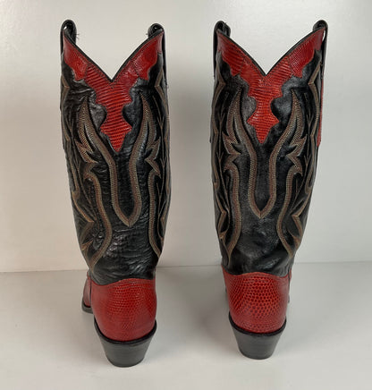 Vintage Dan Post Teju Lizard Cowgirl Boots | Tooled Overlays | Women’s 7.5