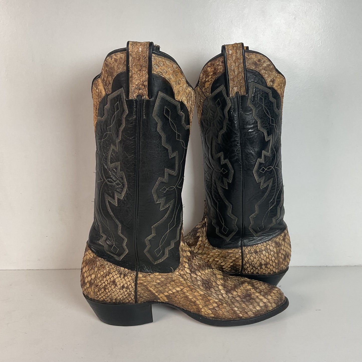 Diamondback Rattlesnake Cowboy Boots | Custom Made | Collar Overlay | Men’s 10 B