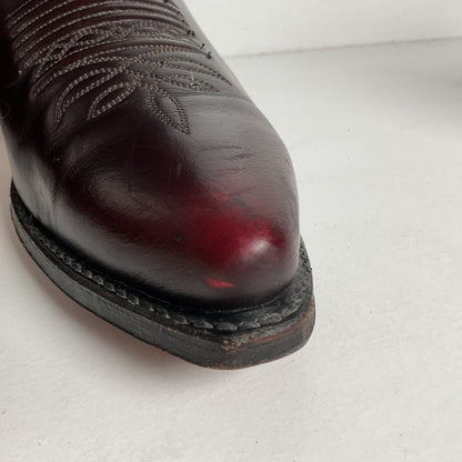 Vintage Dan Post Black Cherry Cowboy Boots — Tooled Inlay — 11 D