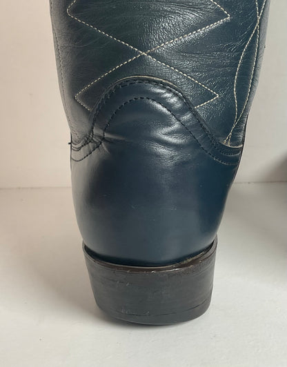 Vintage Tony Lama Navy Blue Cowgirl Boots 5.5 B Gold Label Lizard Wingtip