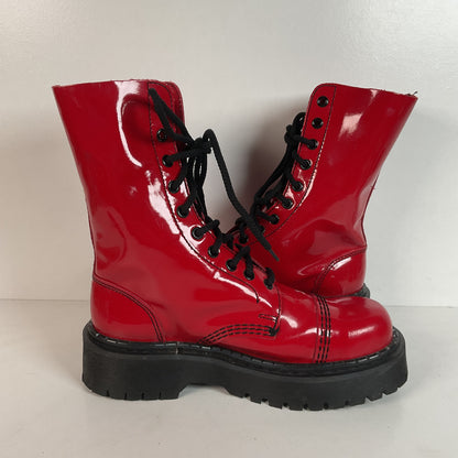 Underground England Lace Up Boots | Safety Toe | Cherry Red Patent | UK 6 | US 8