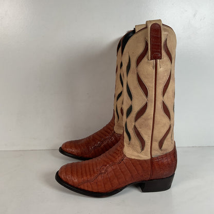 Tony Lama Royal Caiman Cowgirl Boots 7.5 M Belly Cut Tooled