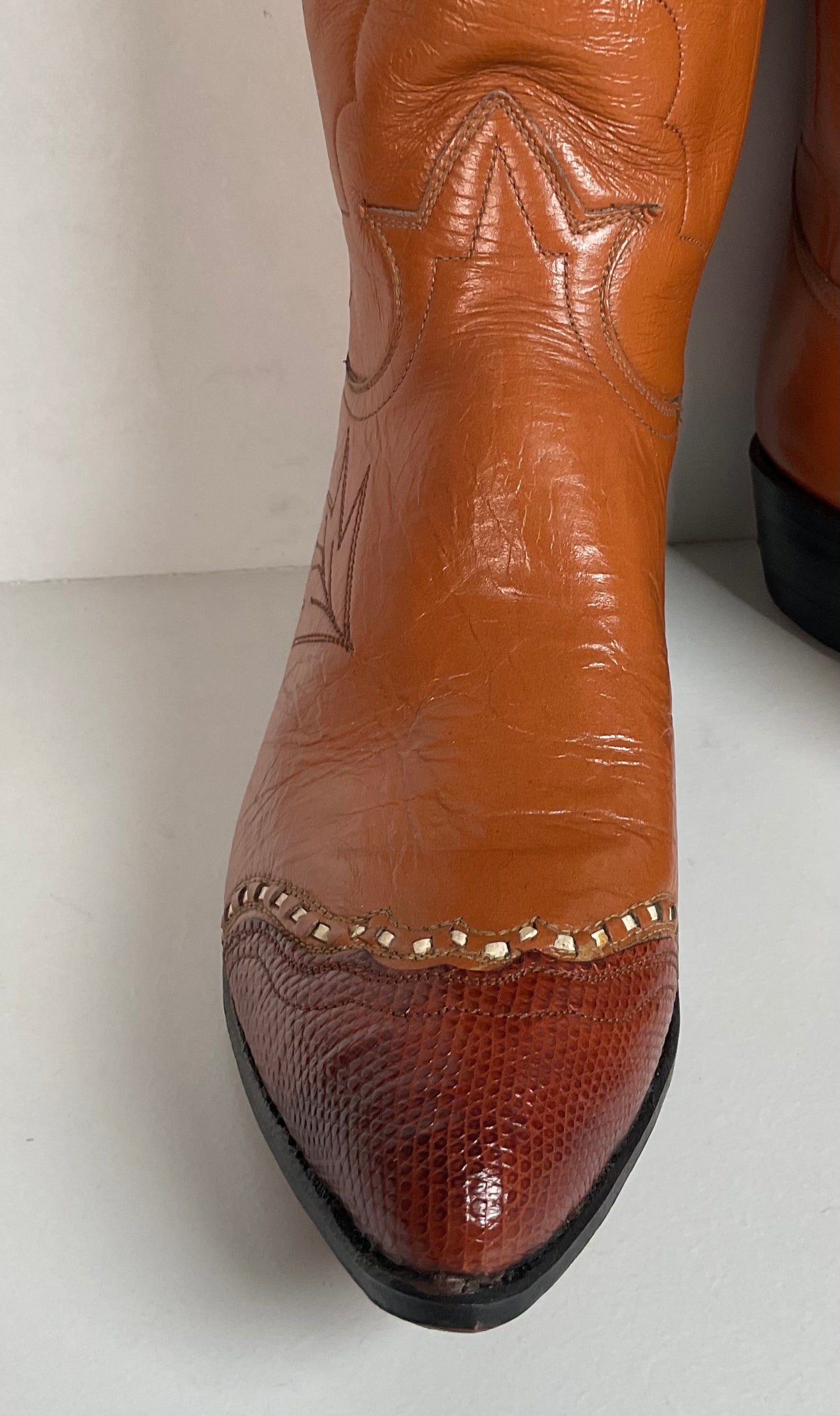 Vintage Tony Lama Maple Leaf Cowboy Boots | Lizard Tip | Narrow | Men’s 8 | Women’s 9