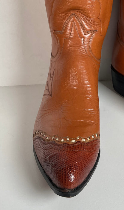 Vintage Tony Lama Maple Leaf Cowboy Boots | Lizard Tip | Narrow | Men’s 8 | Women’s 9
