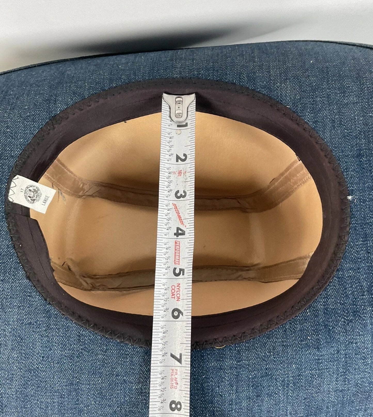 Vintage Blue Denim Cowboy Hat Large USA Union Made Brass Horse Accent