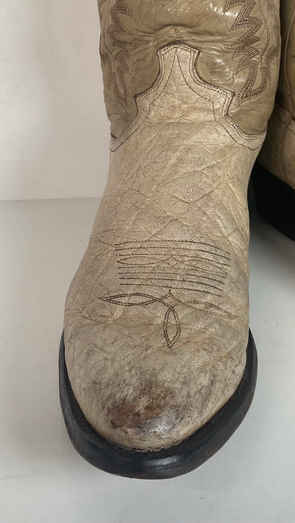 Vintage Justin Exotic Elephant Cowboy Boots 12 AA (Extra Narrow) Distressed
