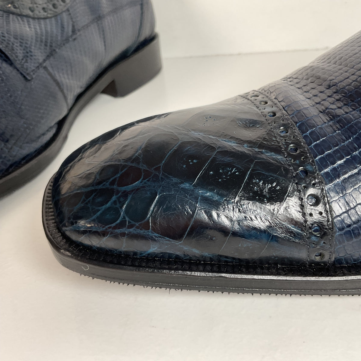 David Eden Exotic Derby Shoes | Navy Blue Crocodile & Teju Lizard | Men’s 13