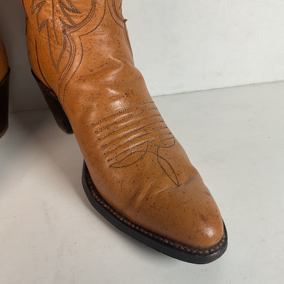 Vintage Justin Tall Cowgirl Boots 8 A Stitched Leaf Tooled Overlay