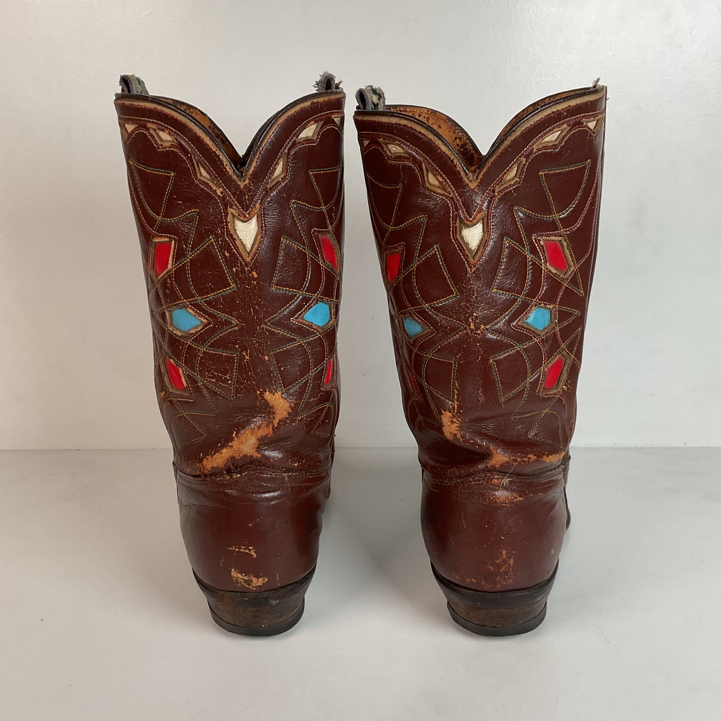 1940s Pee Wee Cowboy Boots Men’s 7 D Spiderweb Inlay Cloth Pull Thrashed