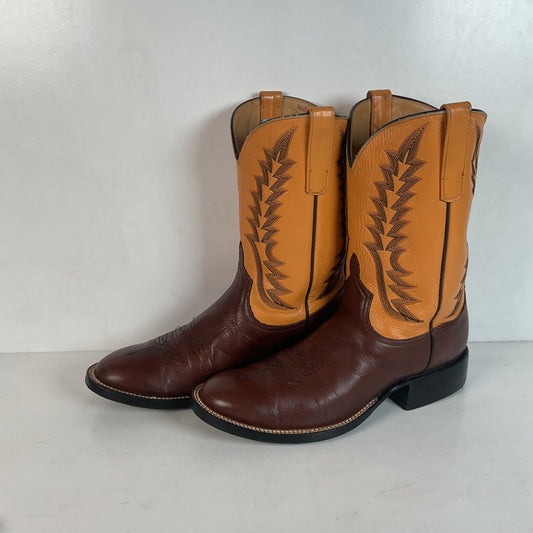 Anderson Bean Leather Roper Western Boots 9 D Mango Yellow USA Recraft