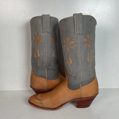 Vintage Justin Women’s Flower Cowgirl Boots 8 B Tooled Inlay USA Made