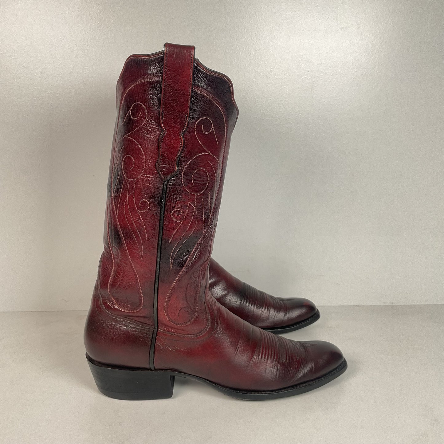 Custom Black Cherry Cowboy Boots | Goat Skin | Extra Narrow | 10.5 AA