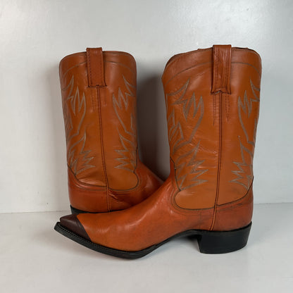 1960s Cowtown Handmade Cowboy Boots 13.5 D Pumpkin Orange Lizard Wingtip