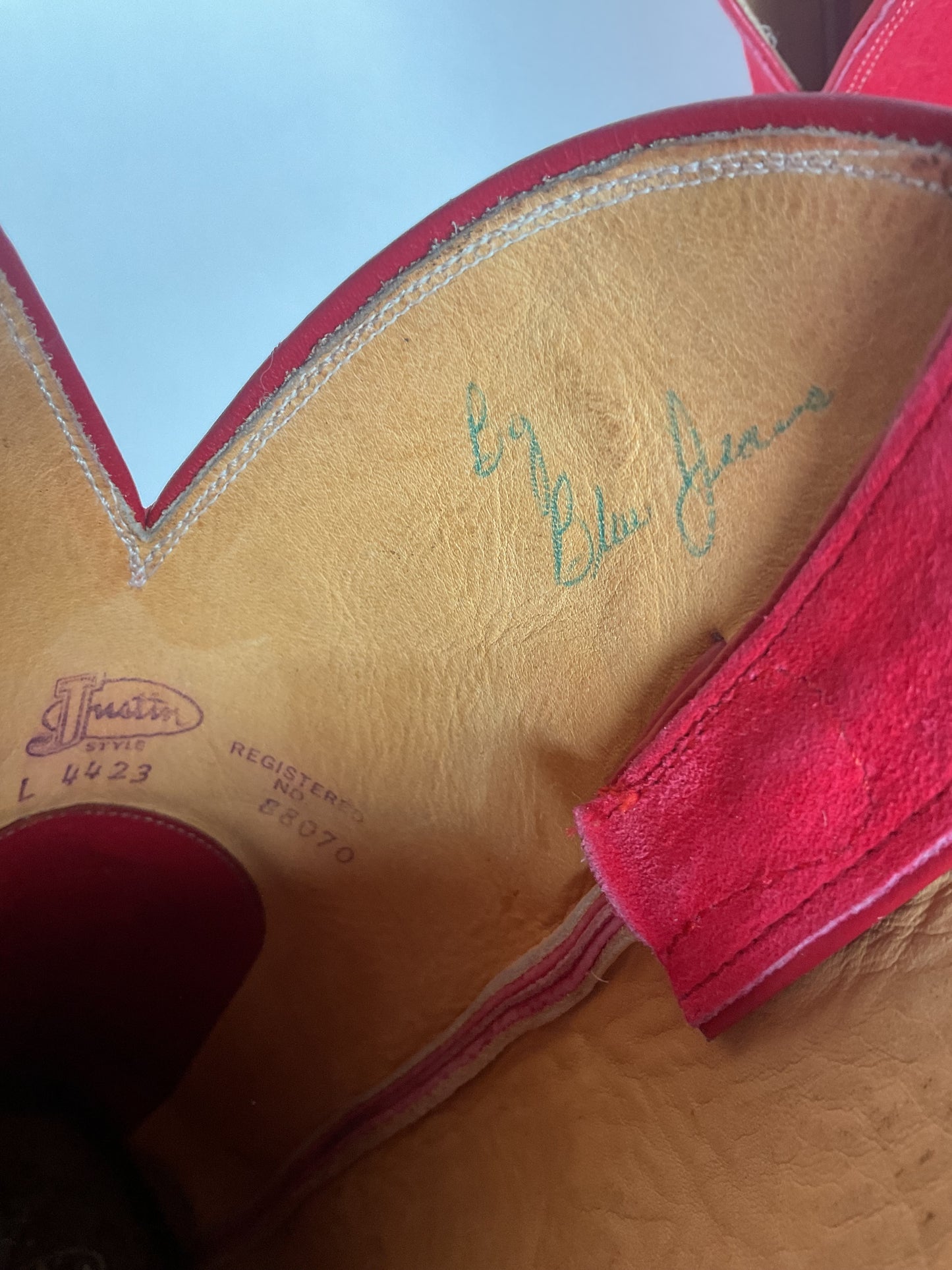 Vintage 70s Justin Red Suede Cowgirl Boots 6 B USA Made Rough Out